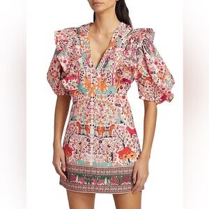 RHODE Millie Aura Jungle Print Multicolor Ruffle Sleeve Dress